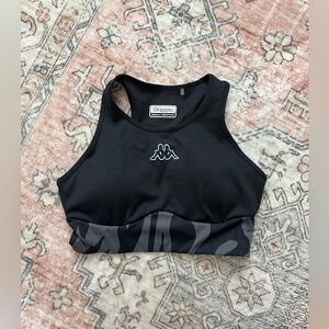 NWOT Kappa Black Racerback Sports Bra with Gray Patterned Band